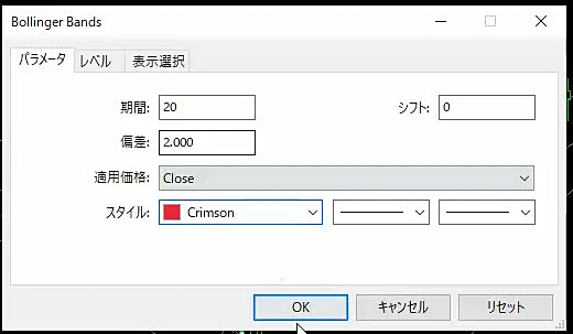 XM MT5 ボリンジャーバンドのパラメータ設定