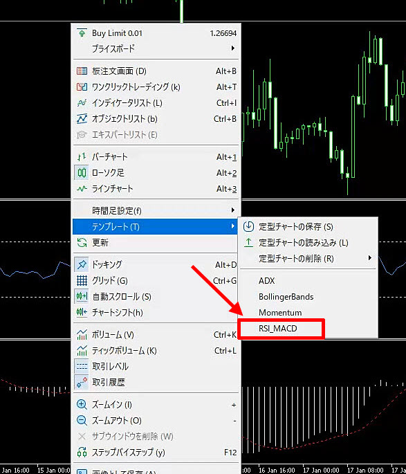 XM MT5 テンプレートが保存できていることを確認