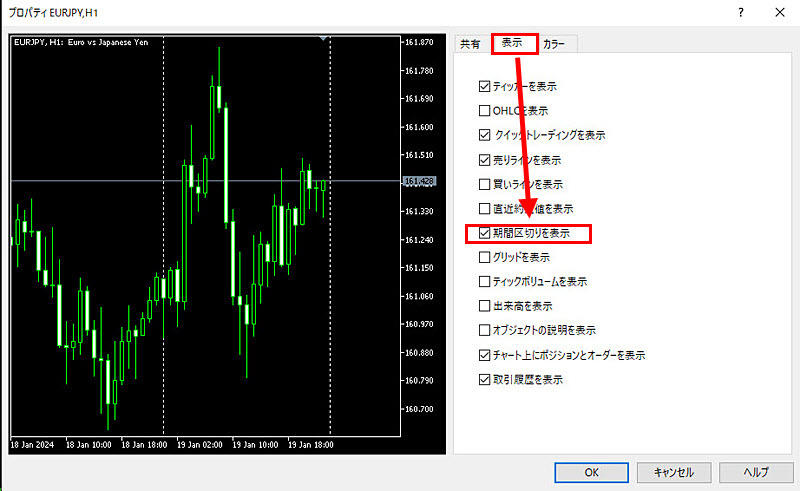 XM MT5 期間区切り線挿入