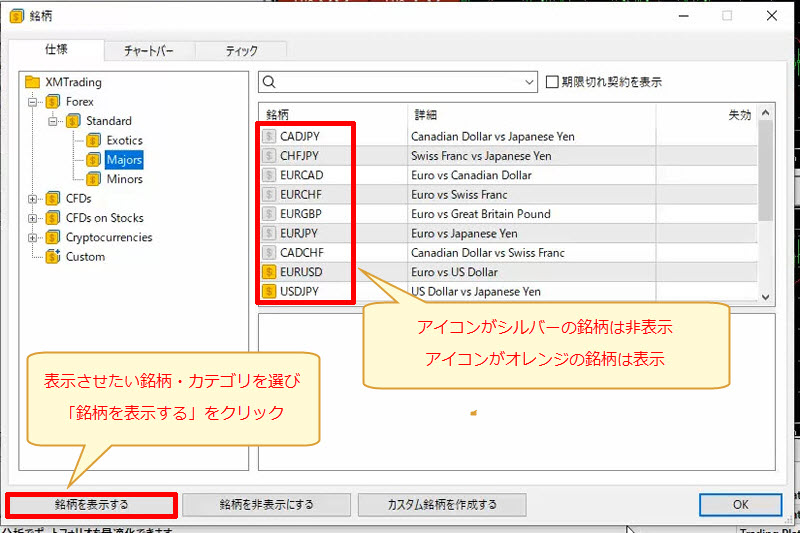 XM MT5 表示銘柄を選ぶ