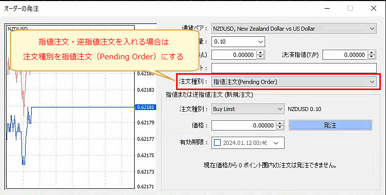 XM MT4 東根注文の手順